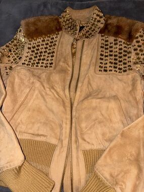 Vintage Gucci Camel Suede Studded Fur Jacket
